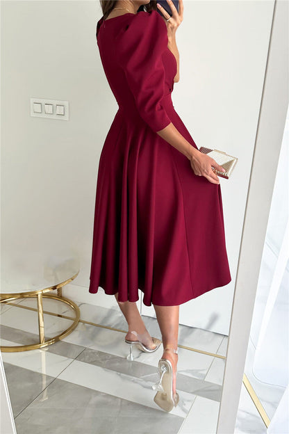 Vestidos elegantes y dulces de color liso con escote en V y corte A (4 colores)