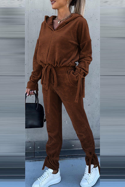 Elegant Solid Solid Color Hooded Collar Long Sleeve Two Pieces