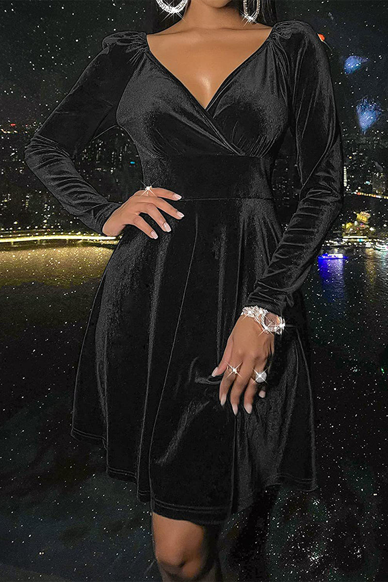 Vestidos elegantes de celebridades con escote en V, línea A y colores sólidos