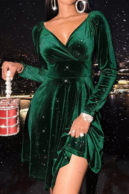 Vestidos elegantes de celebridades con escote en V, línea A y colores sólidos