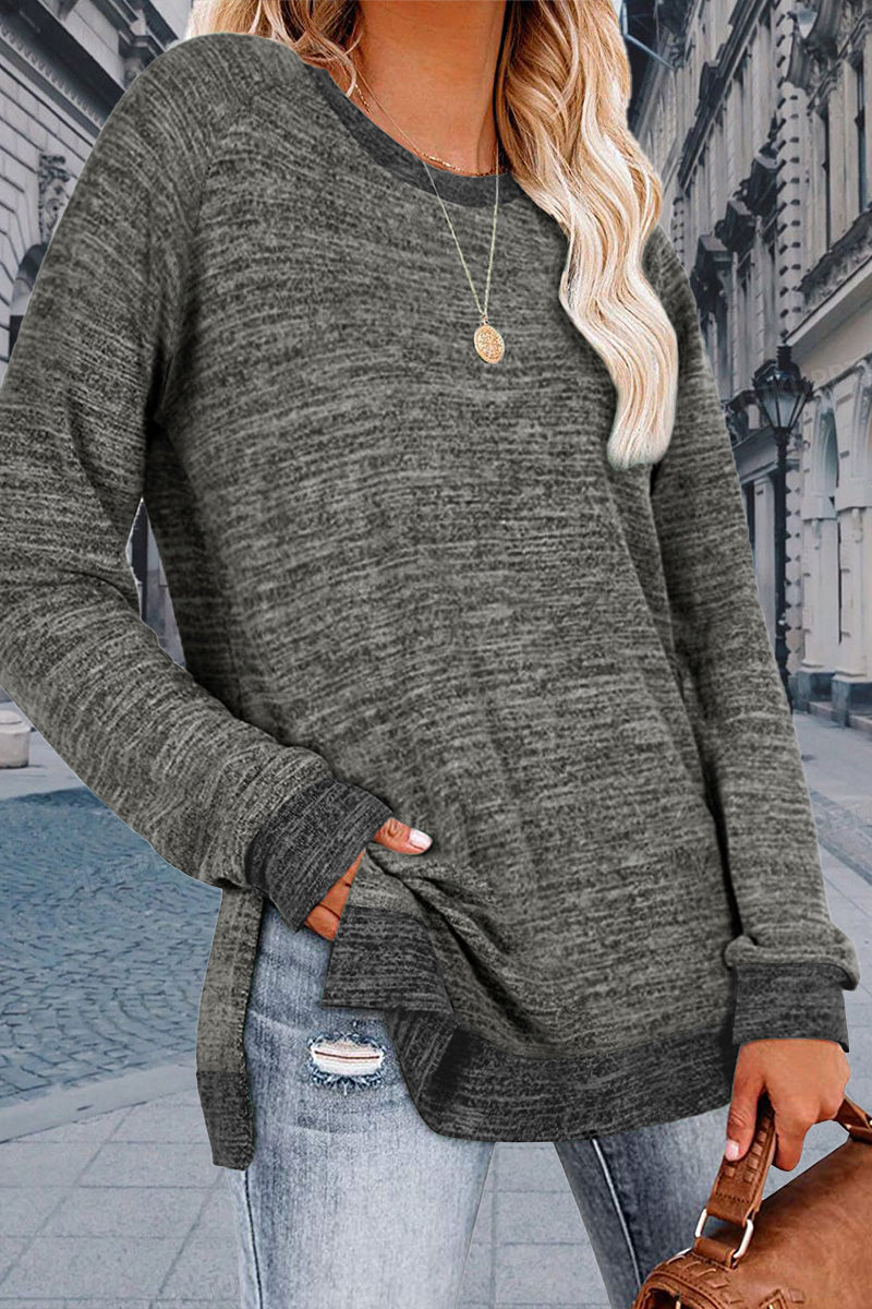 Casual Solid Contrast O Neck Tops(10 Colors)
