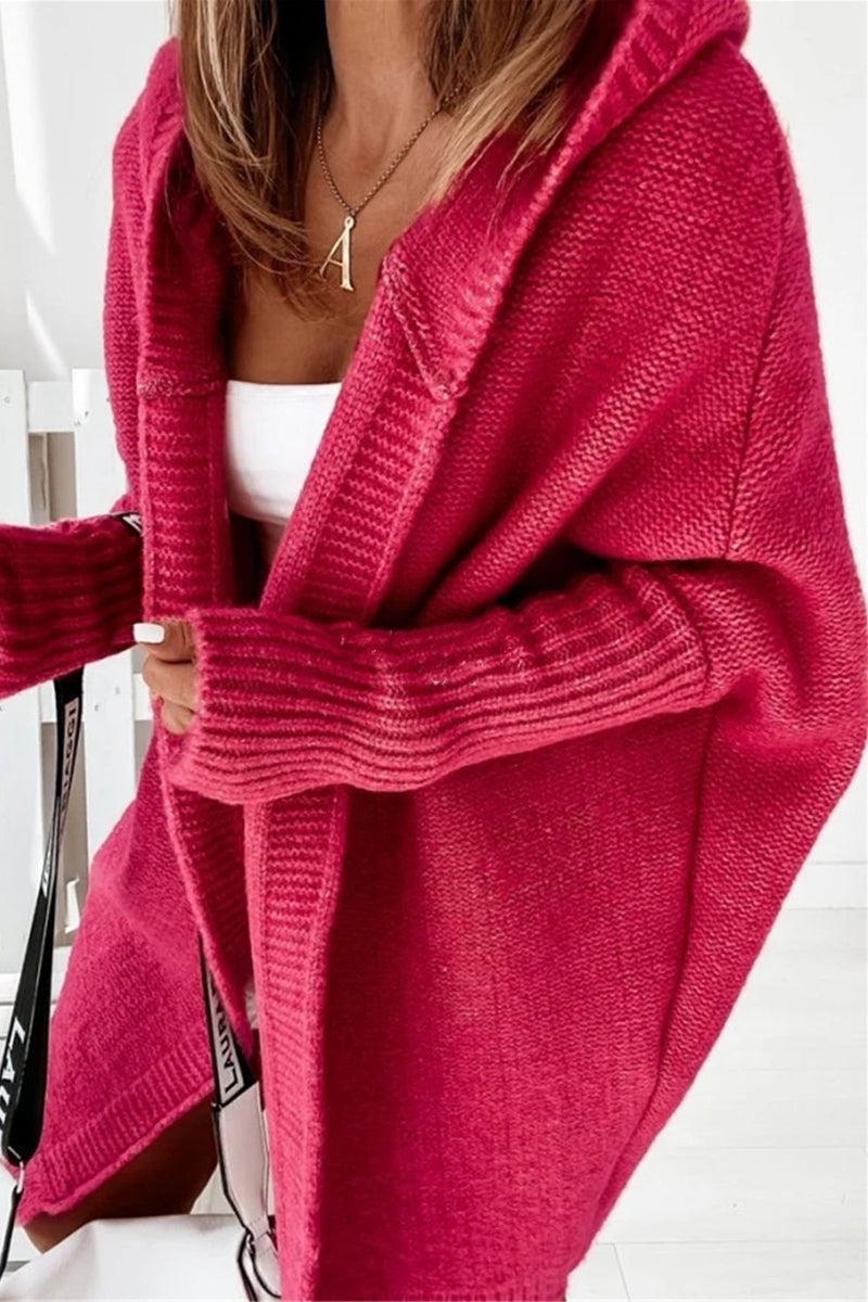 Cárdigan con capucha y cuello asimétrico de color liso (15 colores)