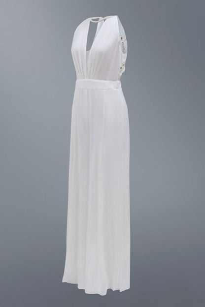 Monos sexis informales de color liso con agujeros y retazos, sin espalda y cuello redondo, regulares