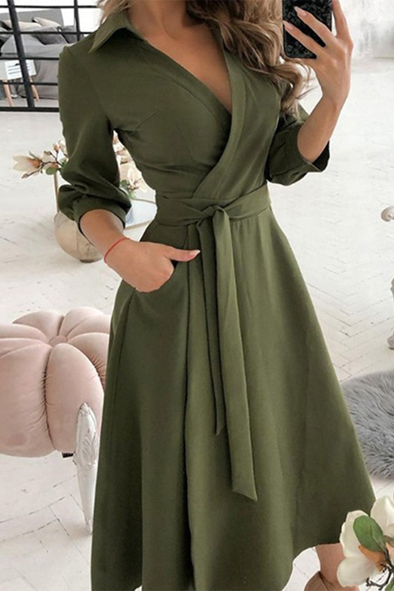 Vestidos elegantes de corte A con cuello vuelto y estampados