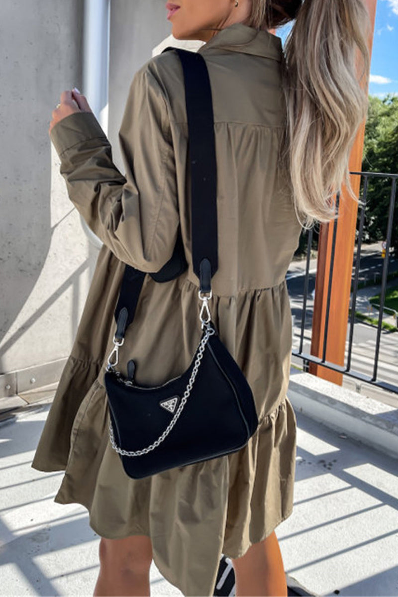 Vestido camisero informal con cuello vuelto y hebilla (4 colores)