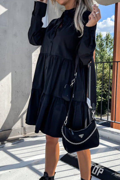 Vestido camisero informal con cuello vuelto y hebilla (4 colores)