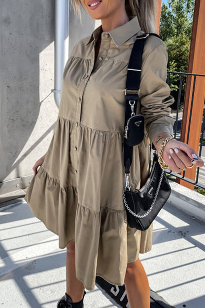 Vestido camisero informal con cuello vuelto y hebilla (4 colores)