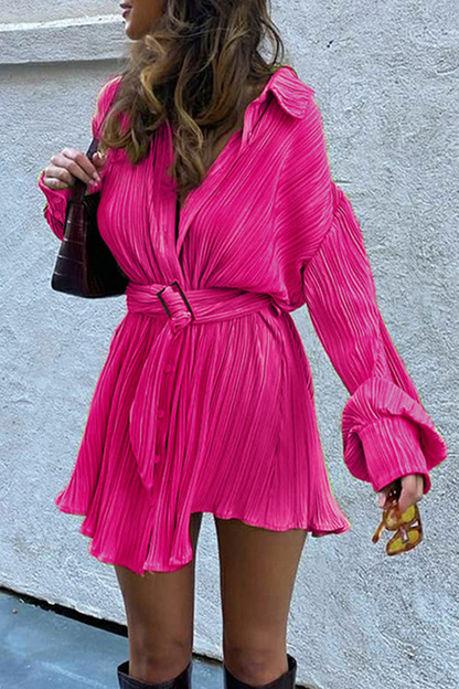 Vestido corto holgado de manga larga estilo camisa con escote en V profundo (5 colores)