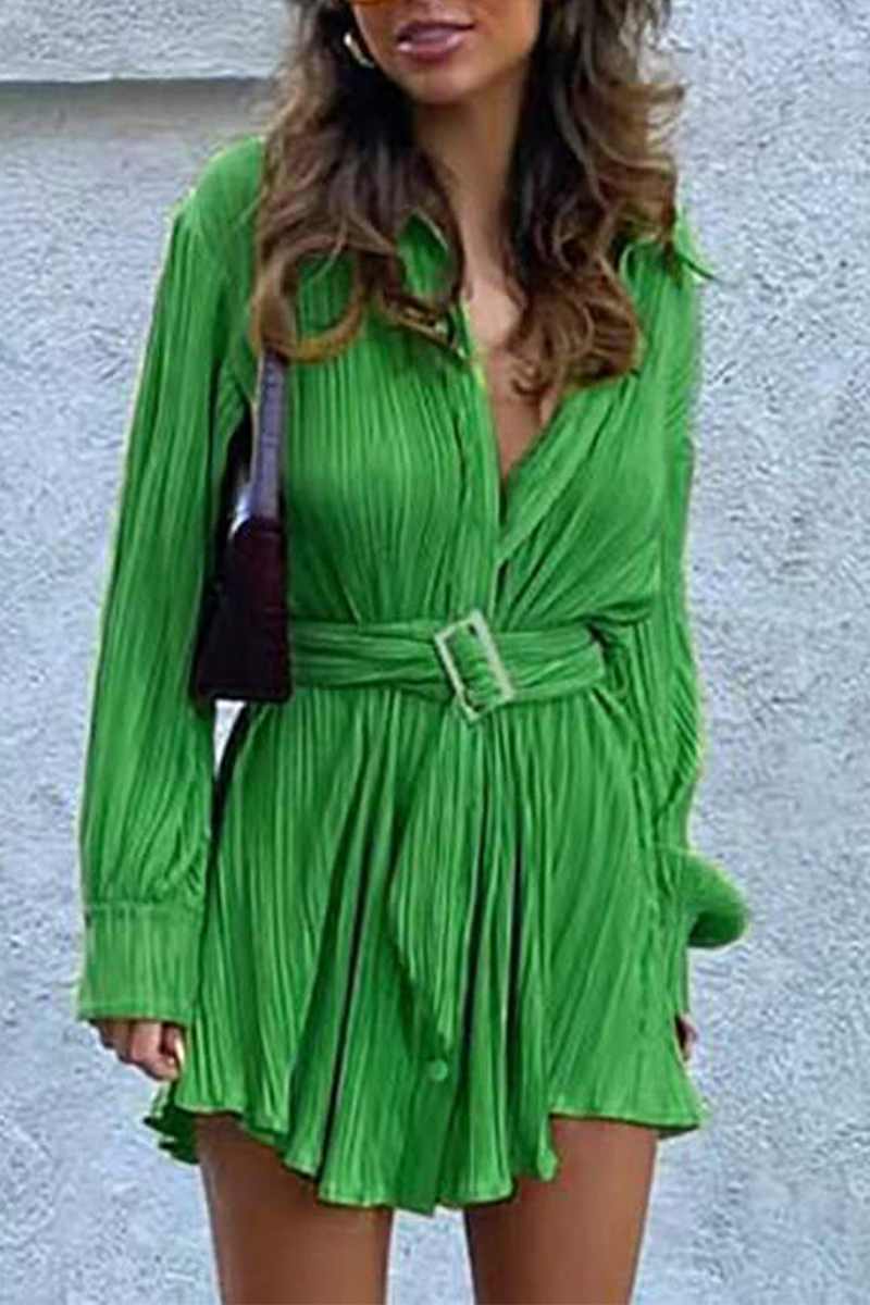 Vestido corto holgado de manga larga estilo camisa con escote en V profundo (5 colores)