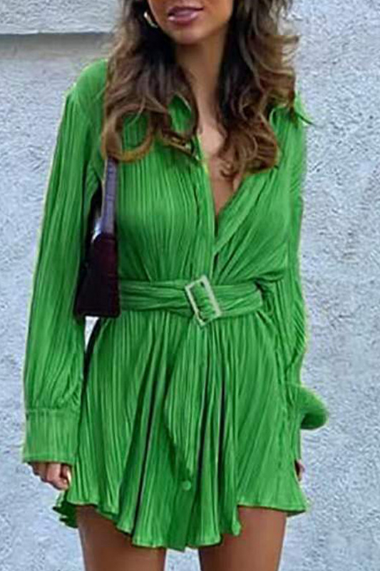 Vestido corto holgado de manga larga estilo camisa con escote en V profundo (5 colores)