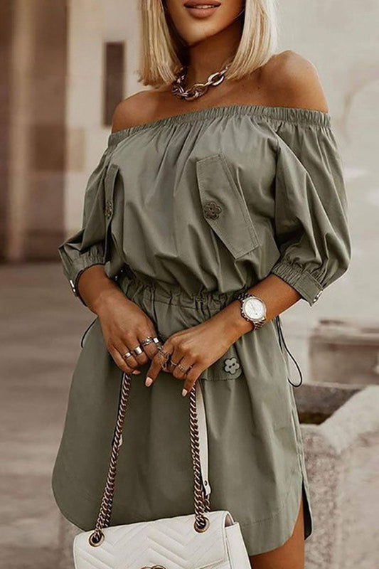 Vestidos de corte A con hombros descubiertos y cordón ajustable de Simplicity Solid