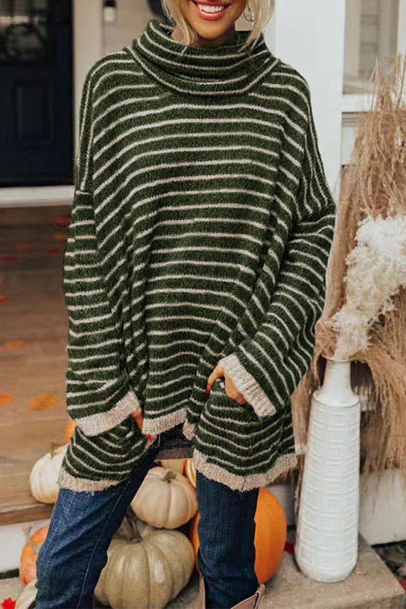 Suéteres casuales de cuello alto con patchwork a rayas (4 colores)
