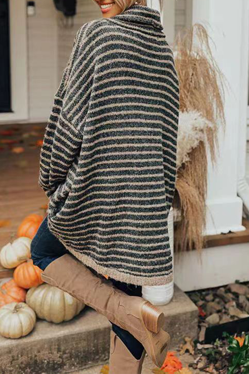 Suéteres casuales de cuello alto con patchwork a rayas (4 colores)