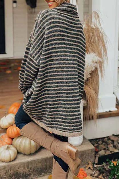 Suéteres casuales de cuello alto con patchwork a rayas (4 colores)