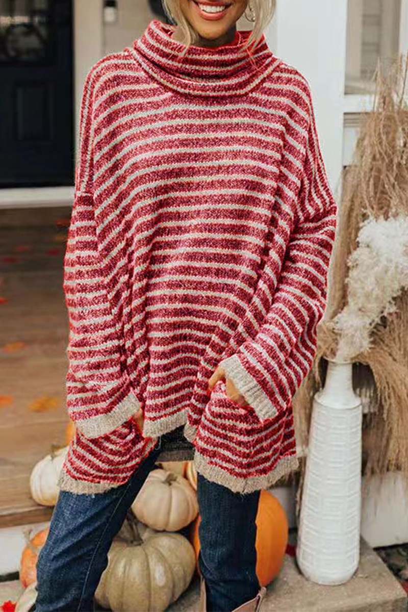 Suéteres casuales de cuello alto con patchwork a rayas (4 colores)