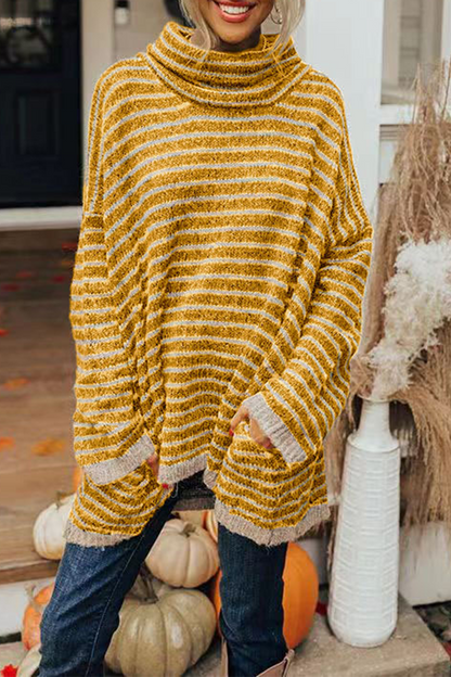 Suéteres casuales de cuello alto con patchwork a rayas (4 colores)