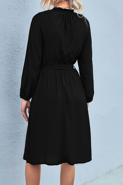 Daily Solid Patchwork Half A Turtleneck Waist Skirt Dresses