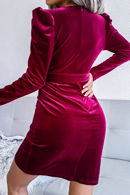 Street Solid Bandage V Neck Waist Skirt Dresses(3 Colors)