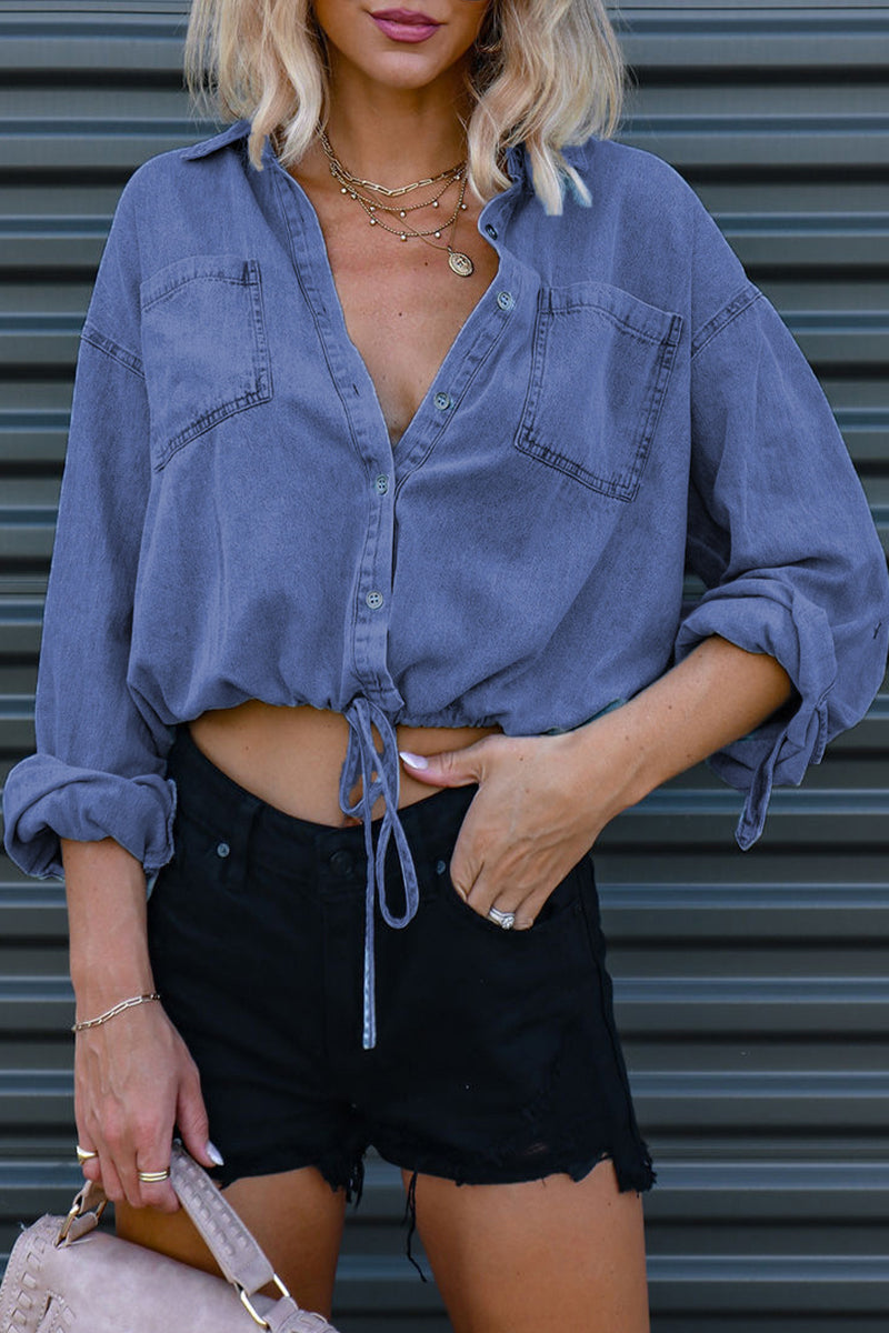 Prendas de abrigo de cuello camisero liso de moda