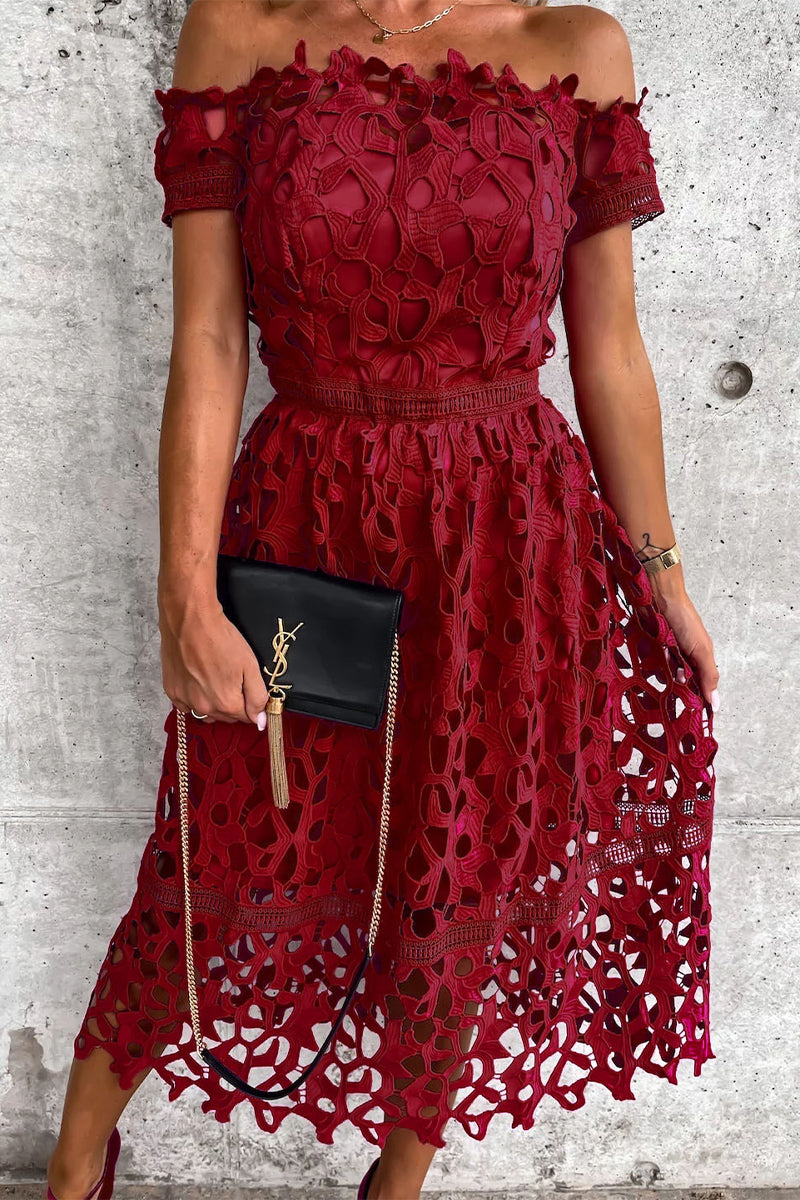 Sweet Elegant Hollowed Out Backless Off the Shoulder A Line Dresses(2 Colors)