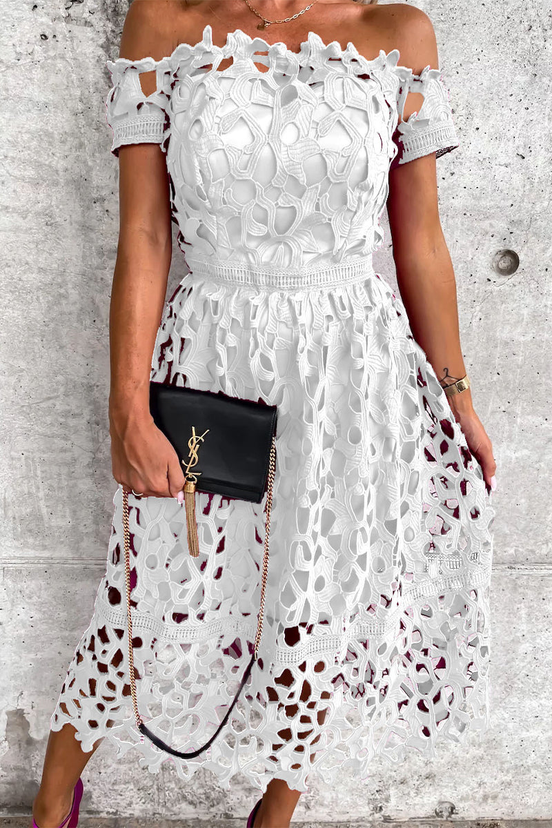 Sweet Elegant Hollowed Out Backless Off the Shoulder A Line Dresses(2 Colors)
