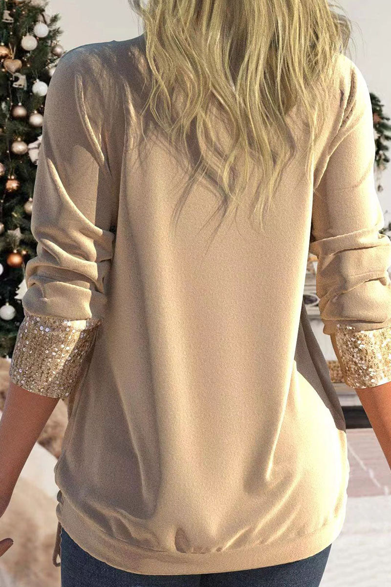 Casual Solid Sequins Patchwork Asymmetrical Collar Tops(8 Colors)