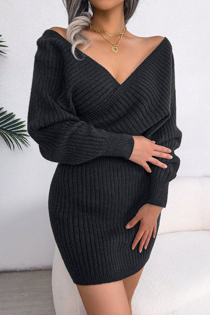 Vestidos sexys elegantes de color sólido con cuello en V y falda lápiz