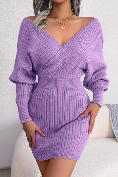 Vestidos sexys elegantes de color sólido con cuello en V y falda lápiz
