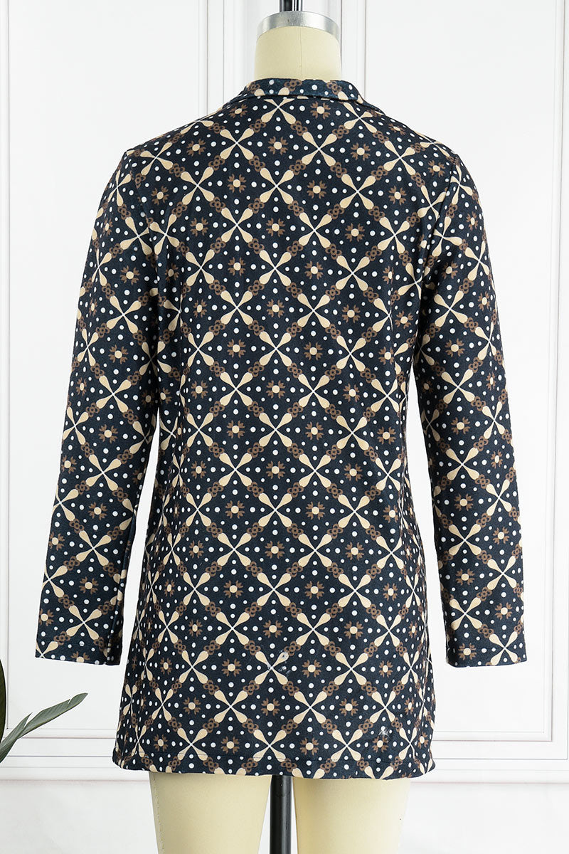 Casual Print Patchwork Buttons Turn-back Collar Outerwear(9 Colors)