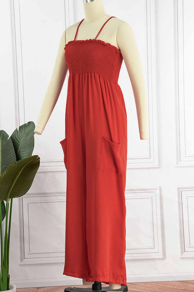 Fashion Living Solid Pocket Spaghetti Strap Loose Jumpsuits(5 colors)
