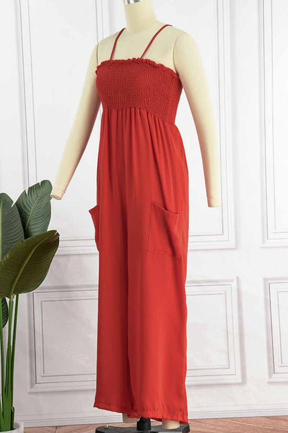 Fashion Living Solid Pocket Spaghetti Strap Loose Jumpsuits(5 colors)