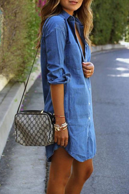 Street Simplicity Solid Patchwork Turndown Collar Blouses