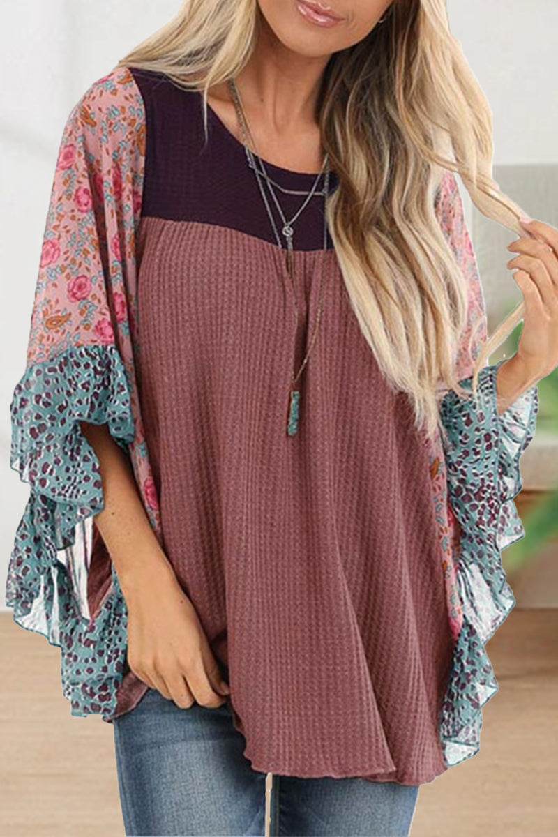 Tops casuales con cuello redondo y estampado en contraste (8 colores)