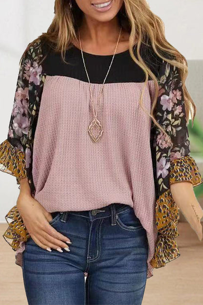 Tops casuales con cuello redondo y estampado en contraste (8 colores)