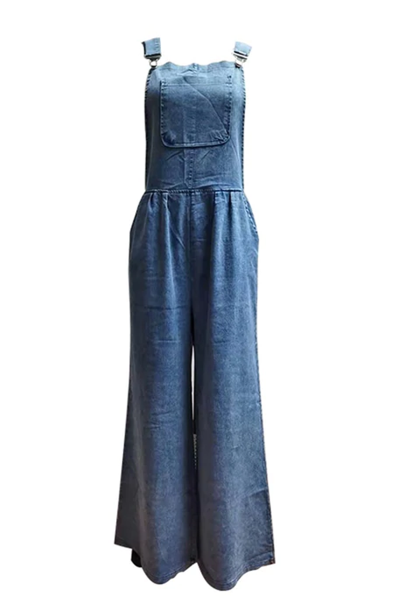 Mono holgado informal de moda con bolsillos sólidos y tirantes finos (4 colores)