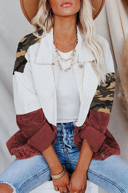 Prenda de abrigo informal con cuello vuelto, borlas, hebilla y estampado de camuflaje (4 colores)