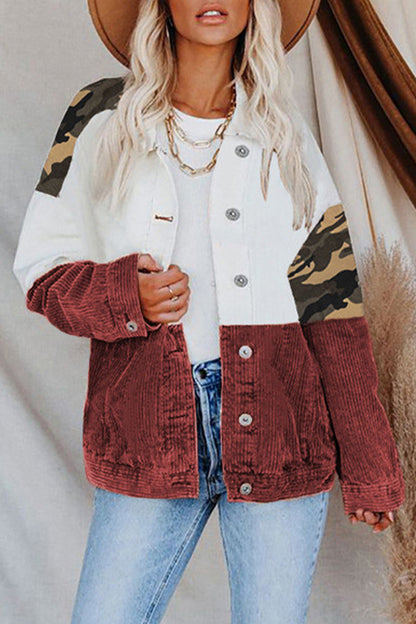 Prenda de abrigo informal con cuello vuelto, borlas, hebilla y estampado de camuflaje (4 colores)