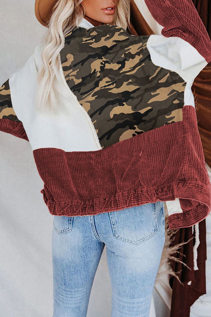 Prenda de abrigo informal con cuello vuelto, borlas, hebilla y estampado de camuflaje (4 colores)
