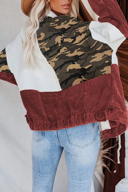 Prenda de abrigo informal con cuello vuelto, borlas, hebilla y estampado de camuflaje (4 colores)