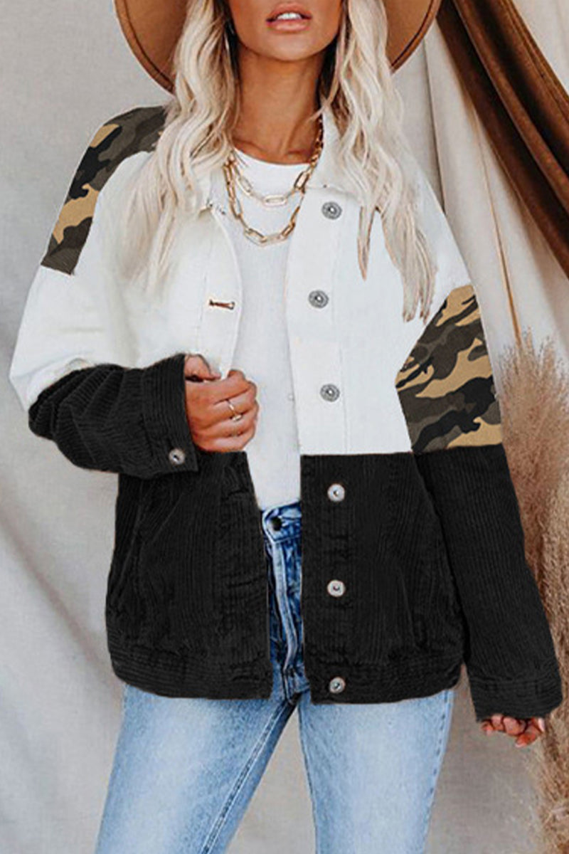 Prenda de abrigo informal con cuello vuelto, borlas, hebilla y estampado de camuflaje (4 colores)