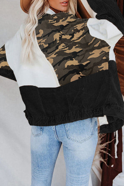 Prenda de abrigo informal con cuello vuelto, borlas, hebilla y estampado de camuflaje (4 colores)