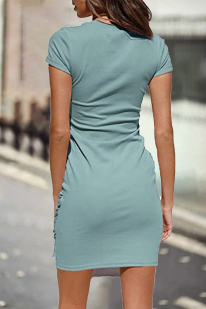 Casual Solid O Neck One Step Skirt Dresses(10 Colors)