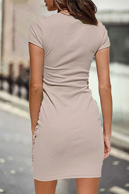 Casual Solid O Neck One Step Skirt Dresses(10 Colors)