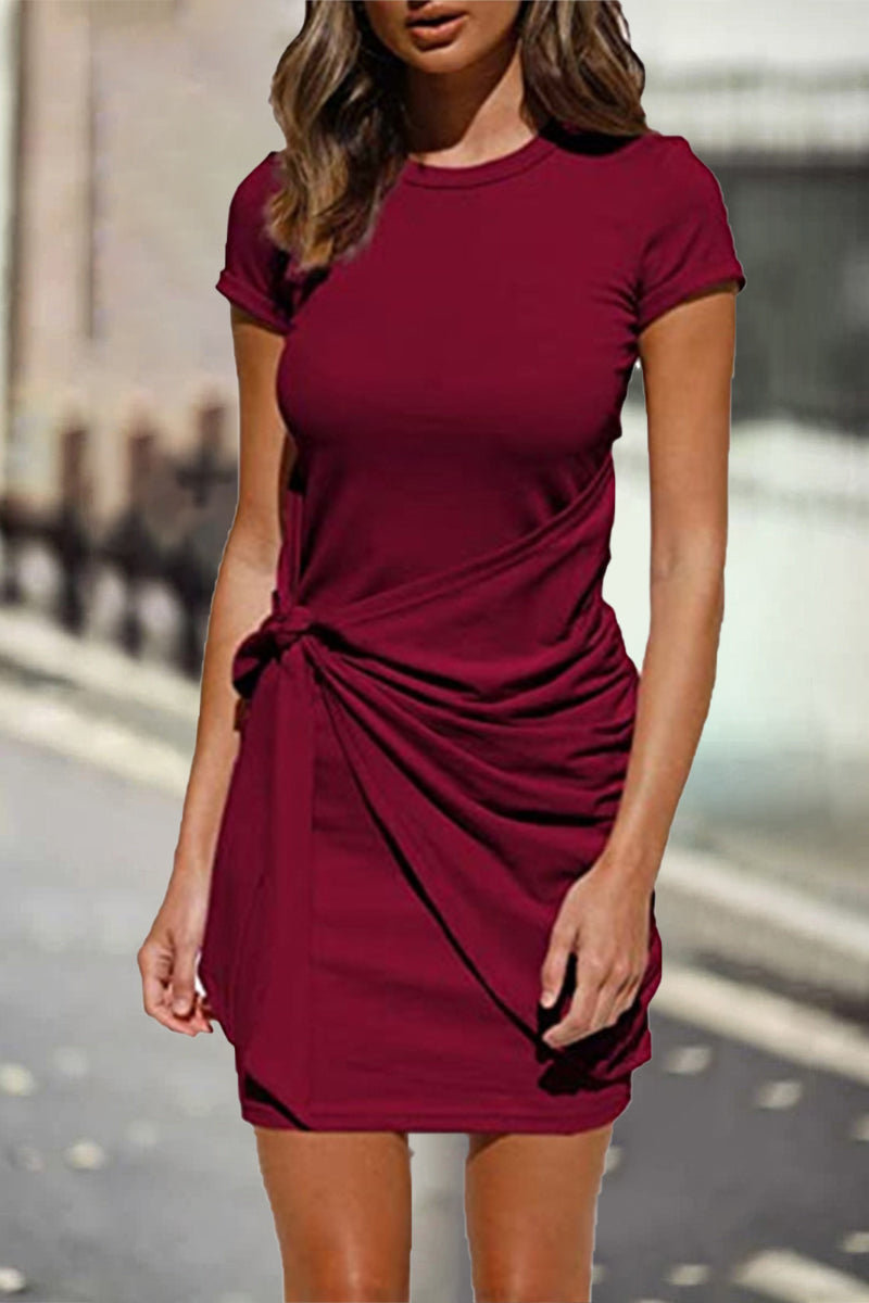 Casual Solid O Neck One Step Skirt Dresses(10 Colors)