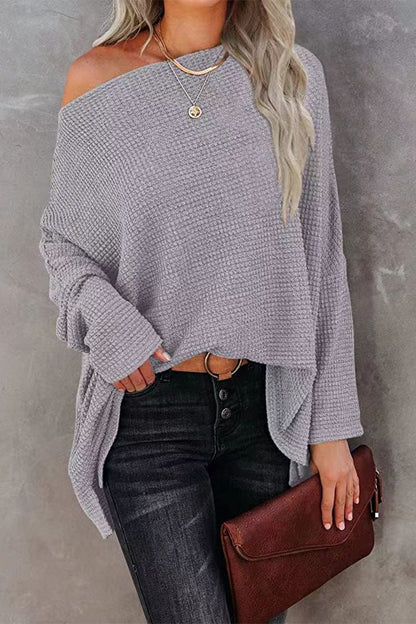 Suéteres casuales de cuello oblicuo de color liso (6 colores)