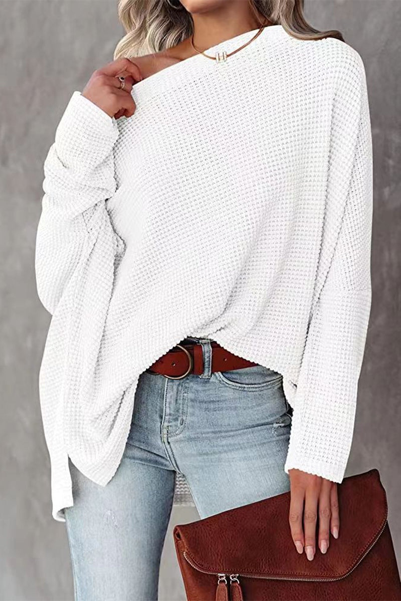 Suéteres casuales de cuello oblicuo de color liso (6 colores)