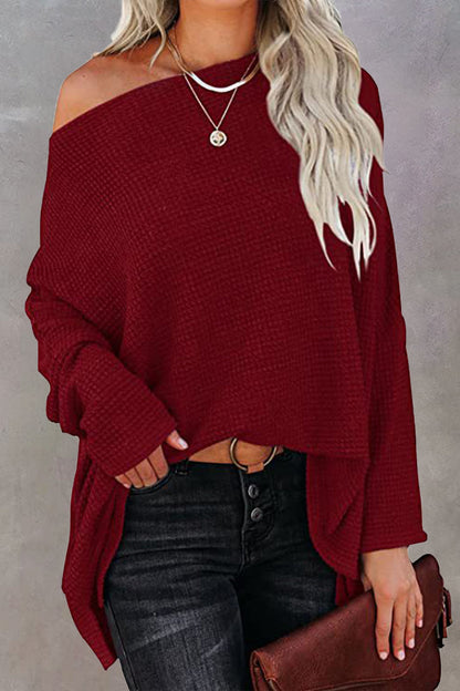 Suéteres casuales de cuello oblicuo de color liso (6 colores)