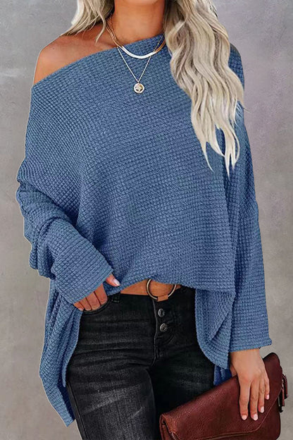 Suéteres casuales de cuello oblicuo de color liso (6 colores)