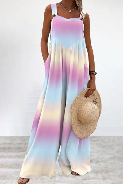 Casual Print Printing Spaghetti Strap Loose Jumpsuits(5 Colors)