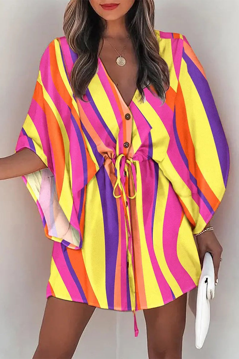 Vestidos casuales de moda con cuello en V y estampado de patchwork (12 colores)